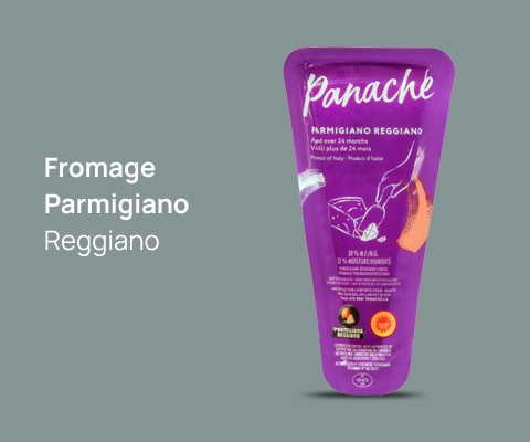 Une photo de Panache's Fromage parmigiano reggiano produit et lecture de texte "Fromage Parmegiano Reggiano".