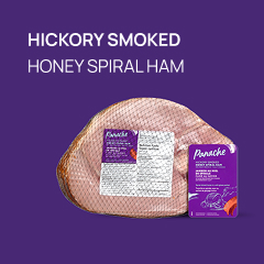 An image of Panache's product Text reading " Hickory Smoked Honey Spiral Ham".